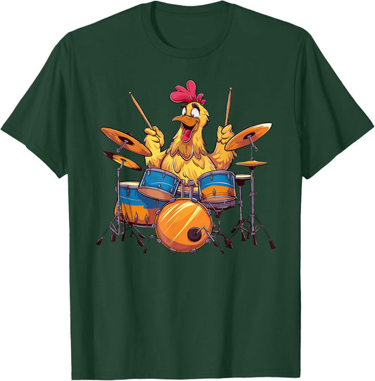 Cute Chicken Playing Drums Chickens Drummer Music T-Shirt - T-Shirt | Forest