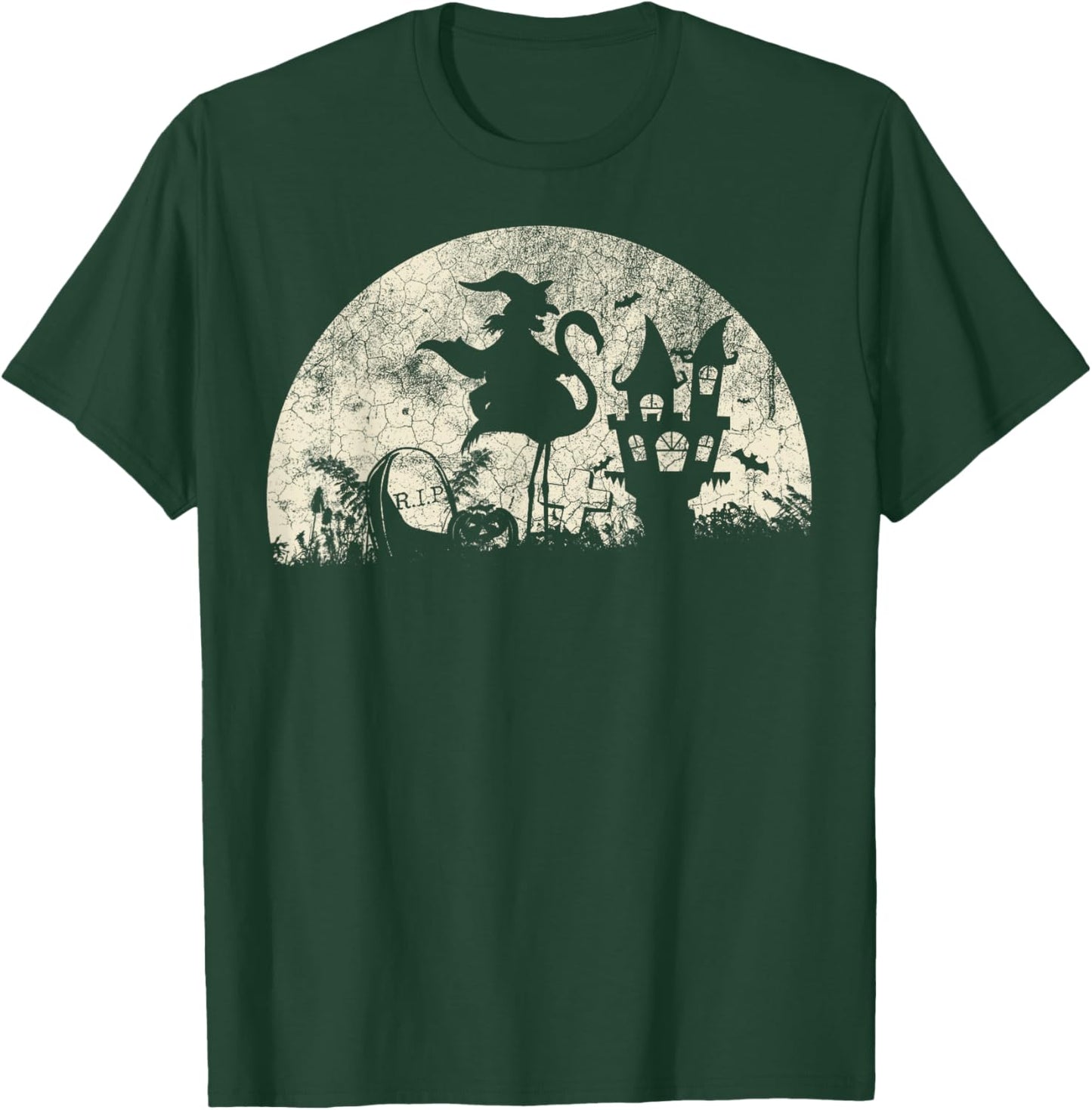 Halloween Witch on Flamingo - Funny Trick or Treat Costume T-Shirt - T-Shirt | Forest