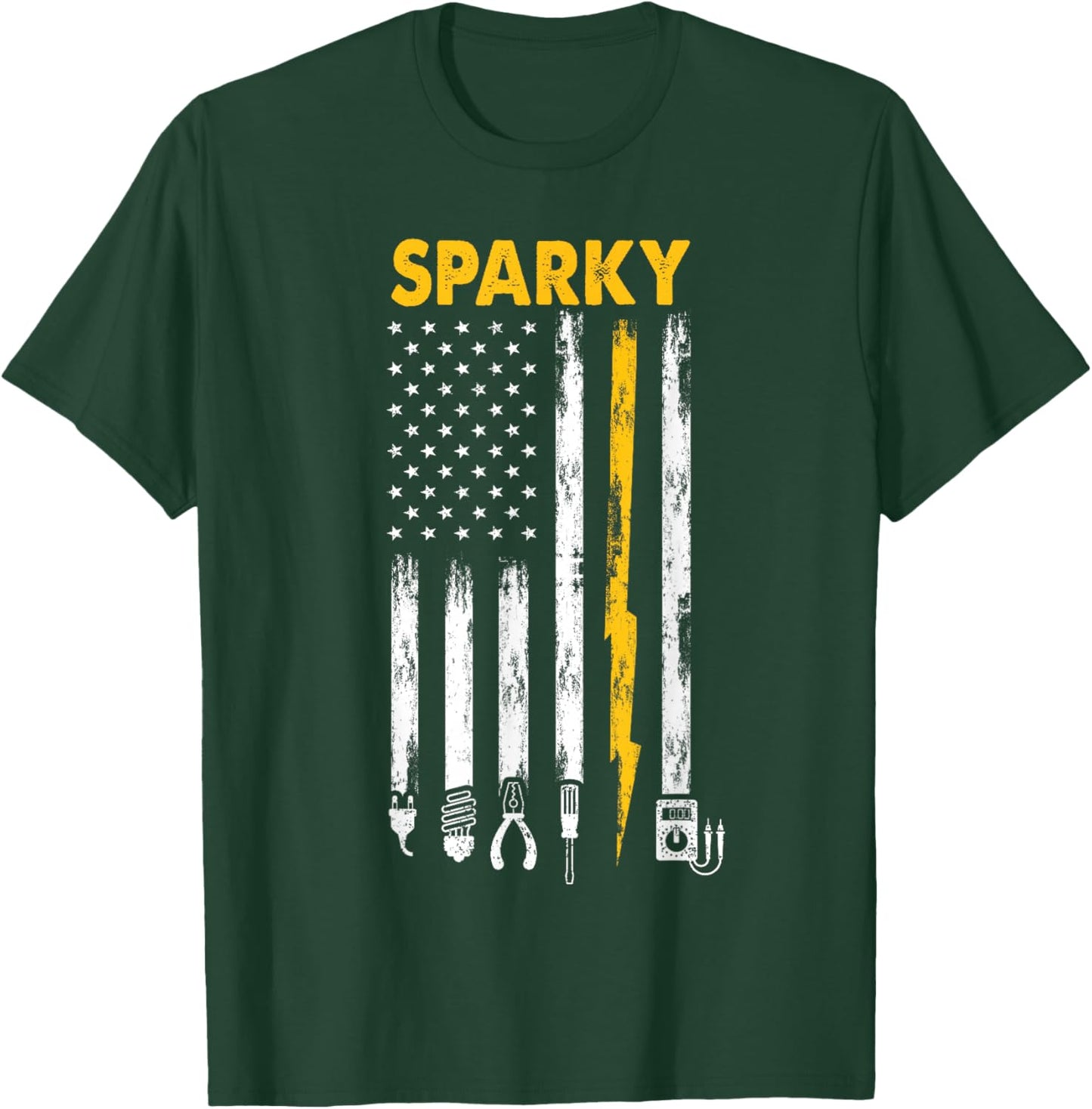 Electrician US Flag Sparky Tools T-Shirt - T-Shirt | Forest