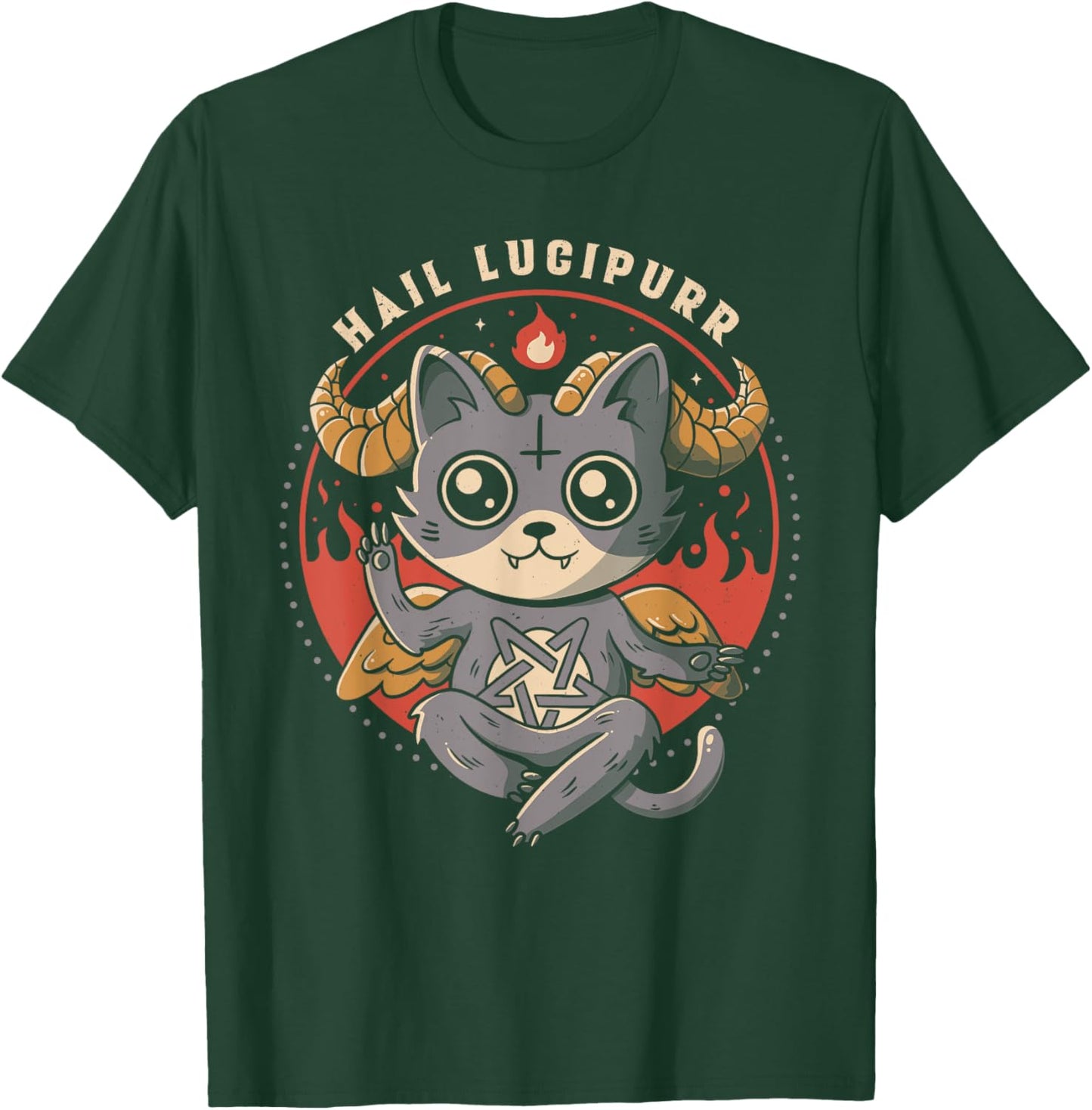 Hail Lucipurr Devil Cat Lover Pentagram Satan Cute Baphomet Women T-Shirt - T-Shirt | Forest