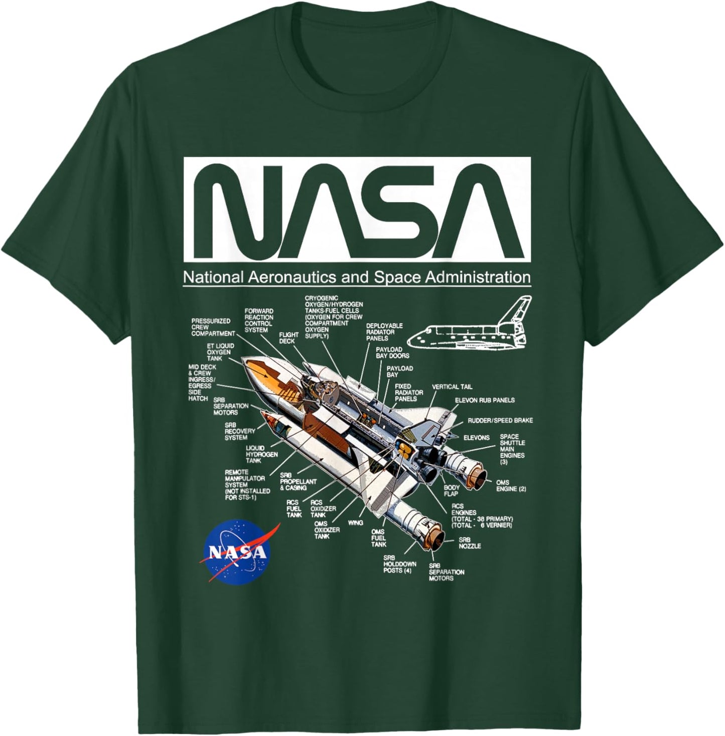NASA Space Shuttle Schematic Diagram Worm Logo T-Shirt - T-Shirt | Forest