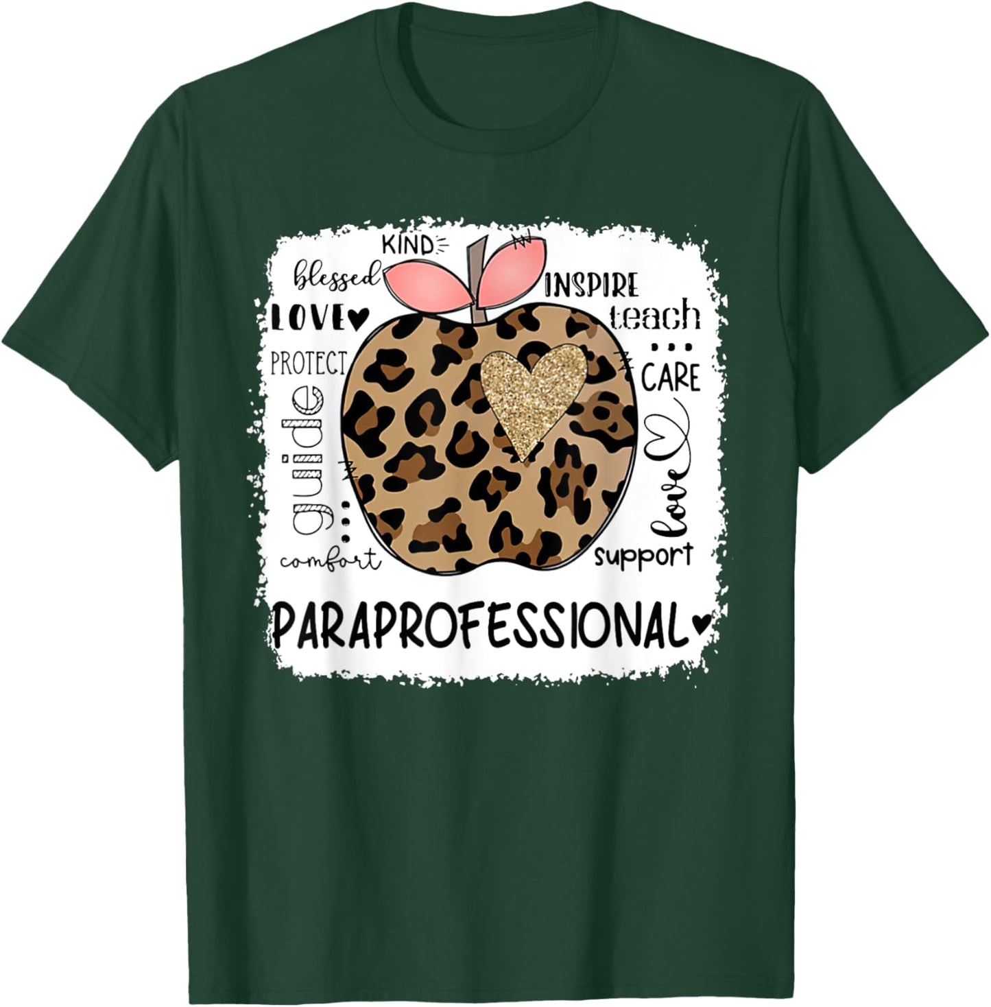 Paraprofessional Kind Blessed Teach Inspire Love Leopard T-Shirt - T-Shirt | Forest