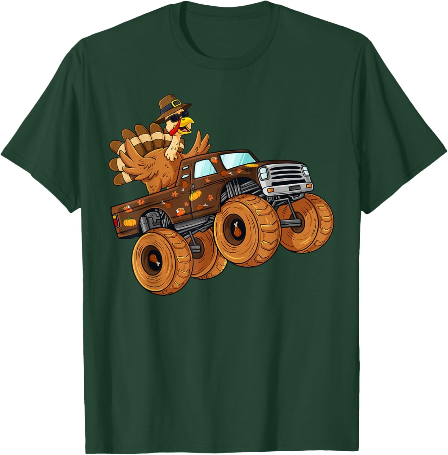 Thanksgiving Turkey Riding Monster Truck Boys Kids T-Shirt - T-Shirt | Forest