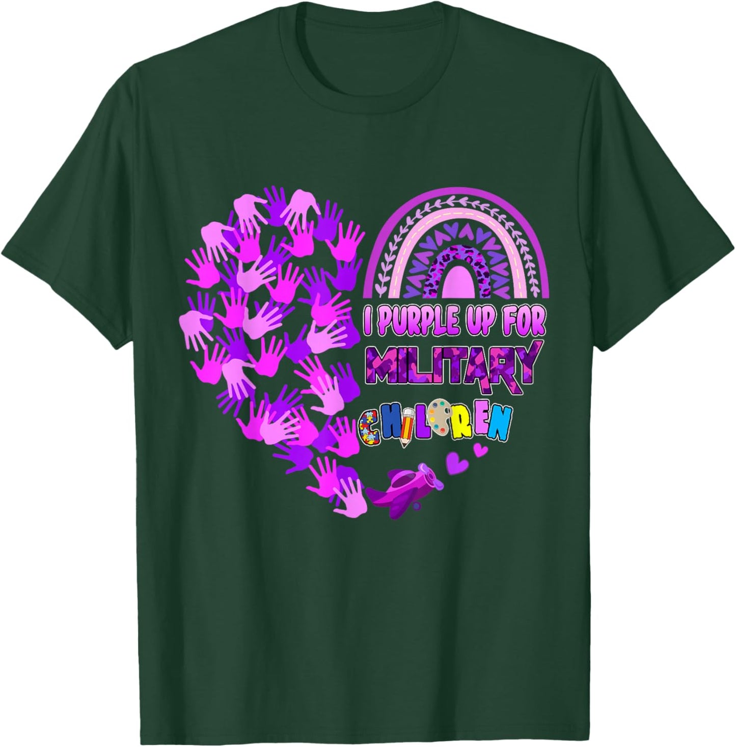 Heart Military Child Month - Purple Up For Military Kids T-Shirt - T-Shirt | Forest