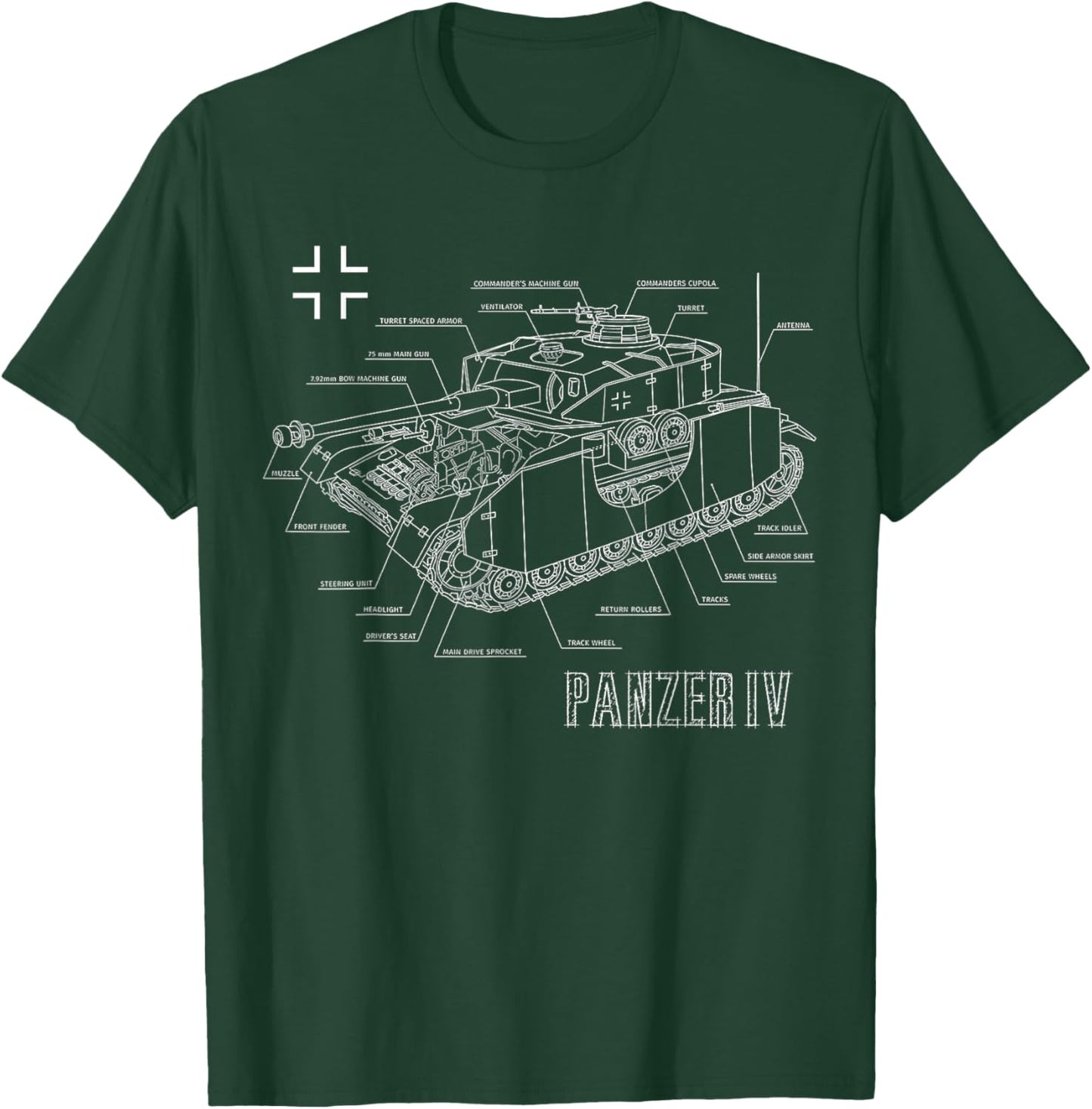 World War 2 German Tank Panzer IV Engineering Blueprint T-Shirt - T-Shirt | Forest
