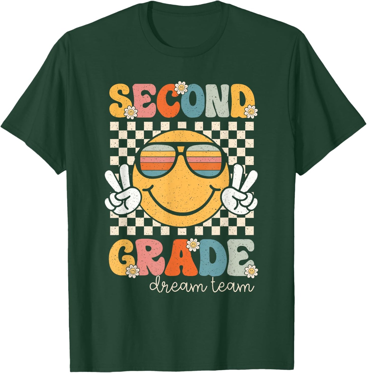 Second Grade Dream Team Smile Retro Back To School 2nd Grade T-Shirt - T-Shirt | Forest