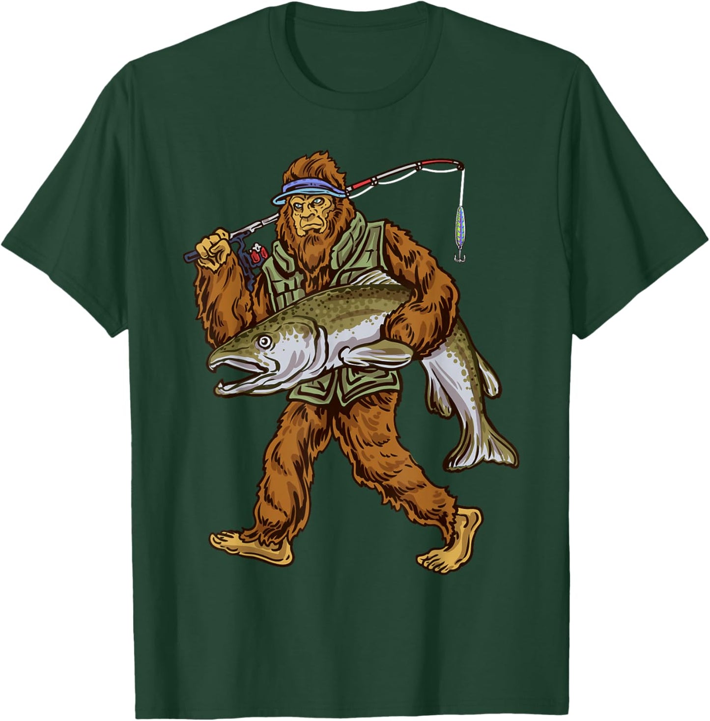 King Salmon Fishing Trout Hunting Bigfoot Fishermen T-Shirt - T-Shirt | Forest
