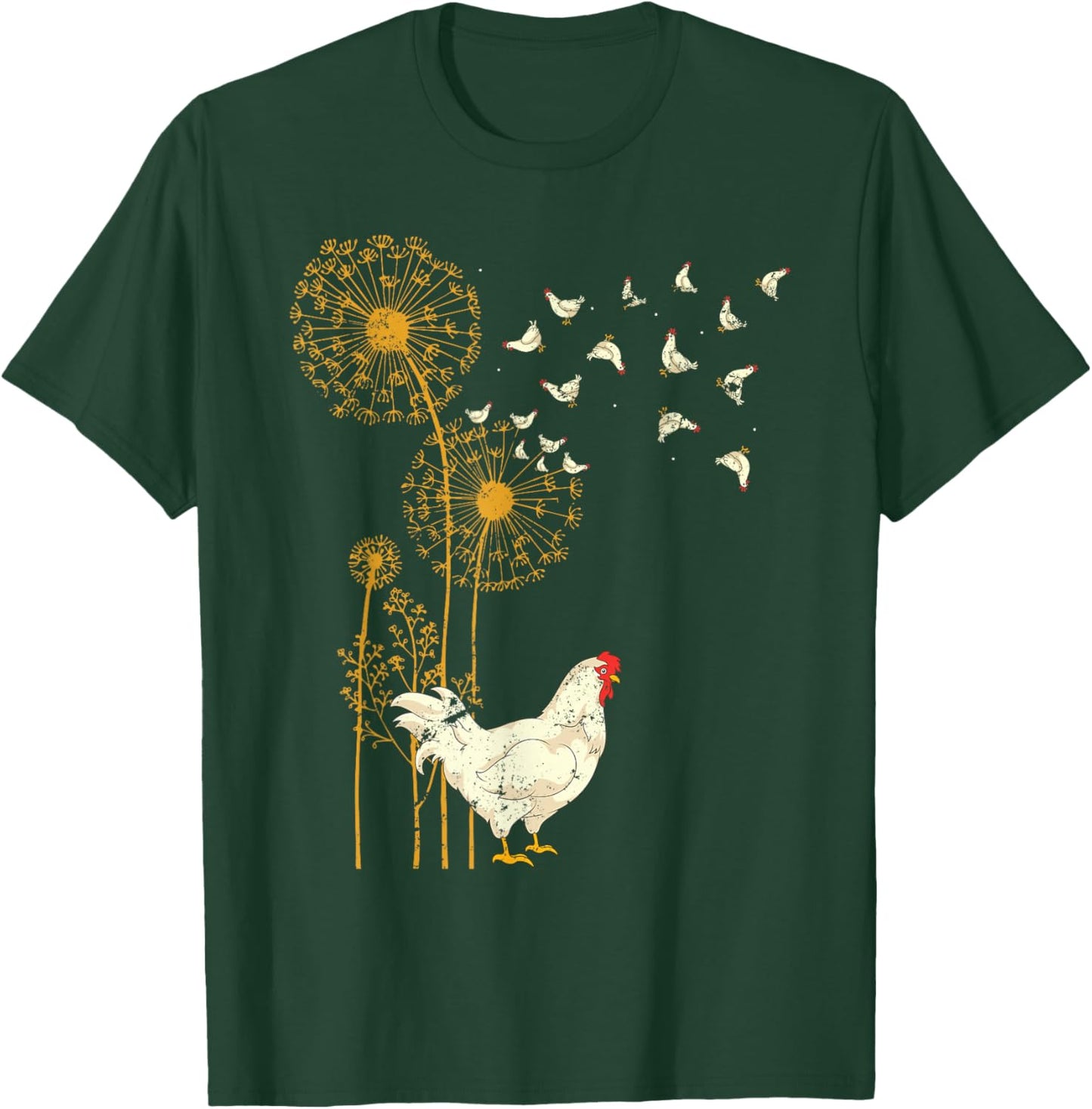 Farmer Poultry Bird Flower Farm Animal Dandelion Chicken T-Shirt - T-Shirt | Forest