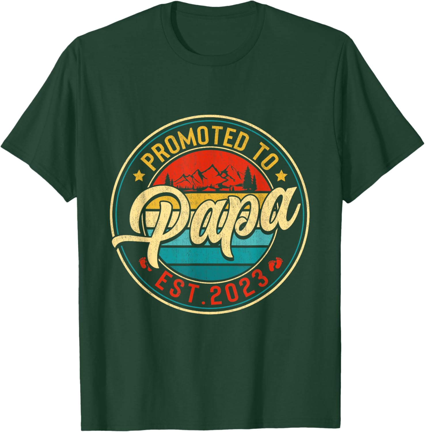 Retro Vintage Promoted To Papa Est 2023 Men Family T-Shirt - T-Shirt | Forest
