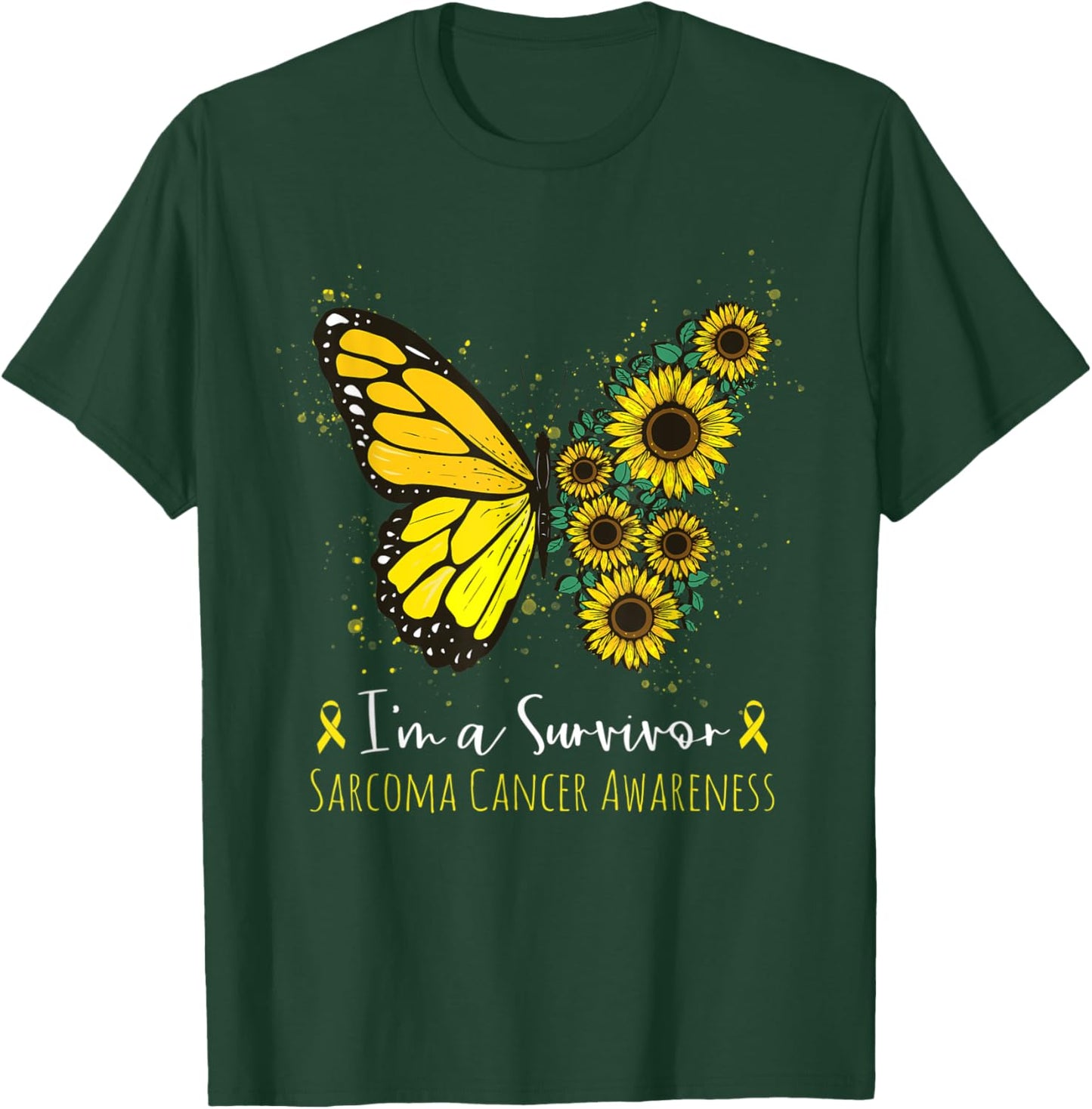 I'm Survivor Sarcoma Cancer Awareness Butterfly Sunflower T-Shirt - T-Shirt | Forest