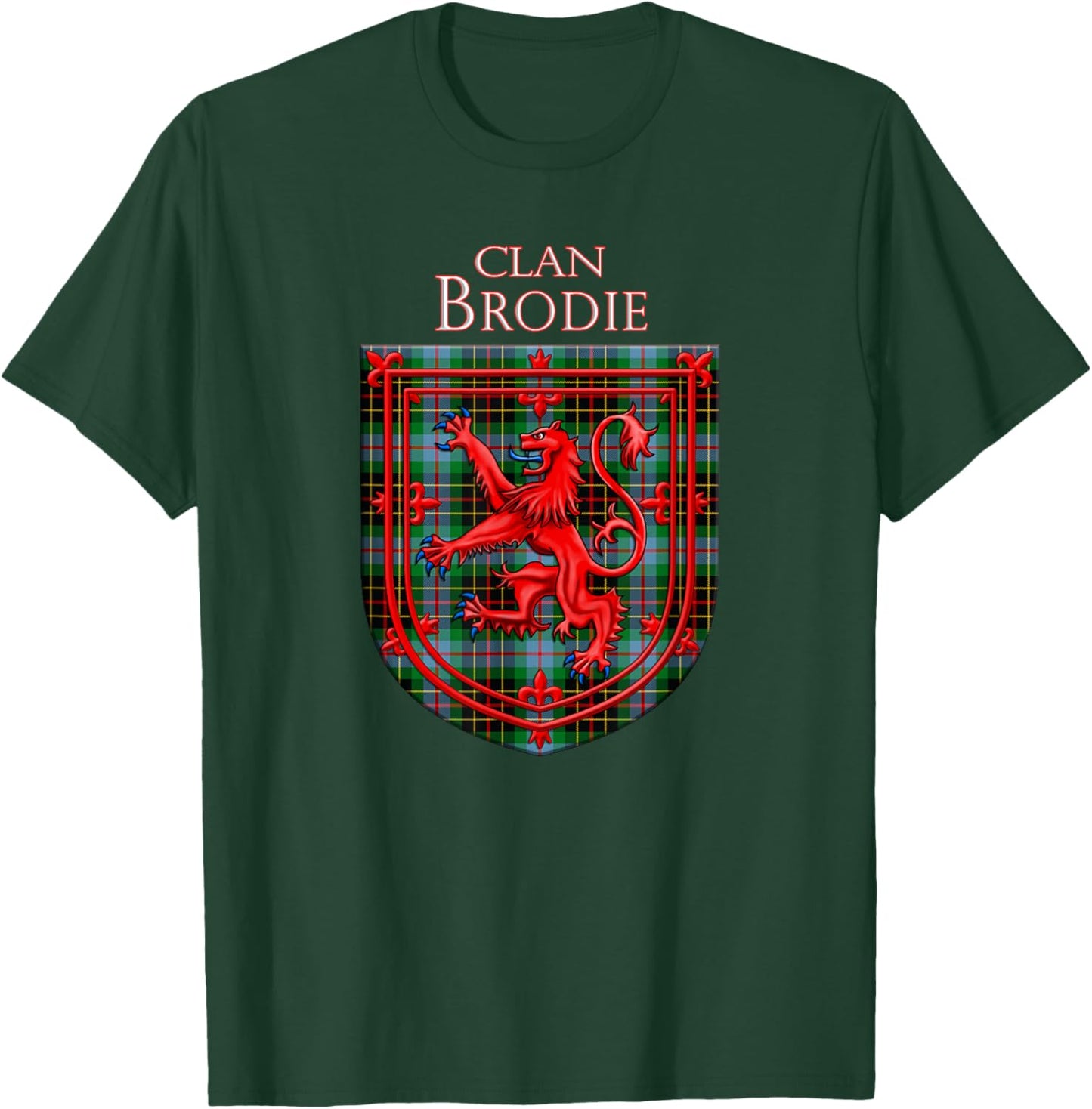 Brodie Hunting Tartan Scottish Plaid Lion Rampant T-Shirt - T-Shirt | Forest