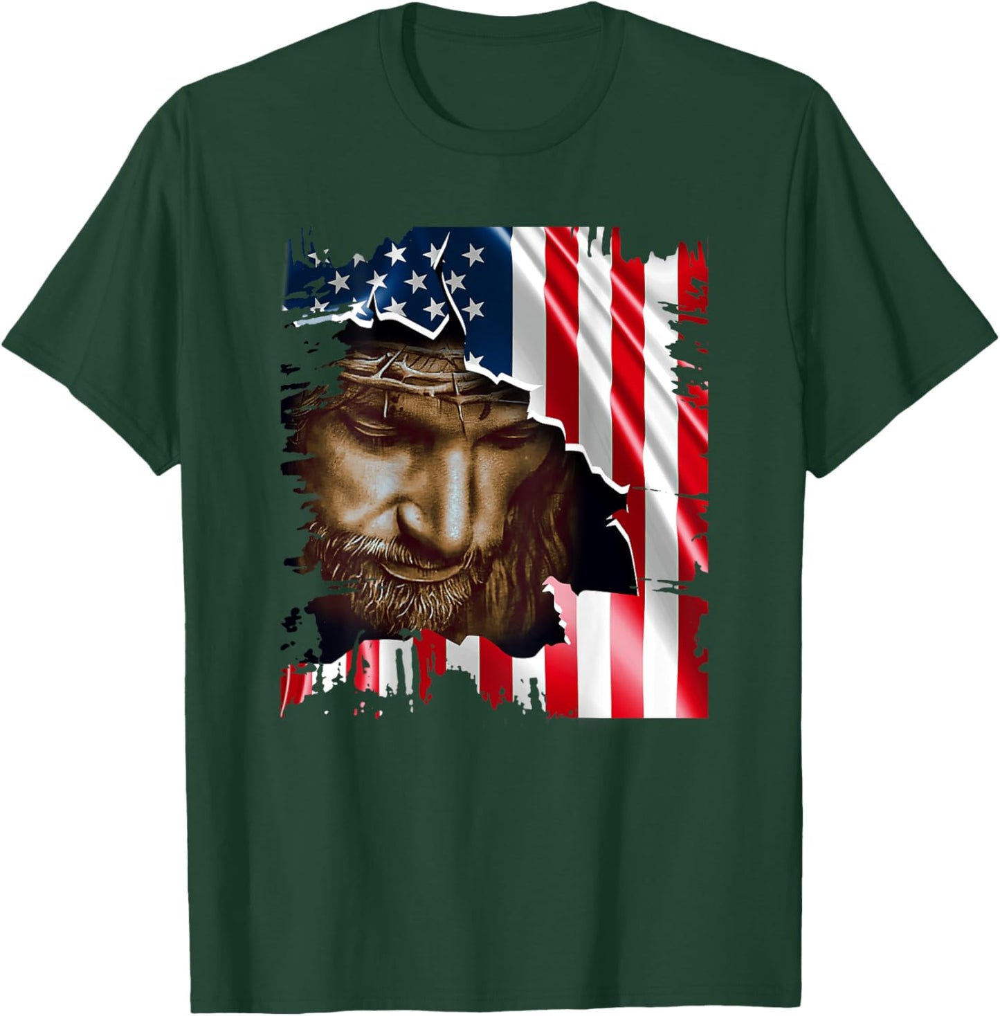 Jesus Christ American Flag US Pride Patriotic Christian Men T-Shirt - T-Shirt | Forest