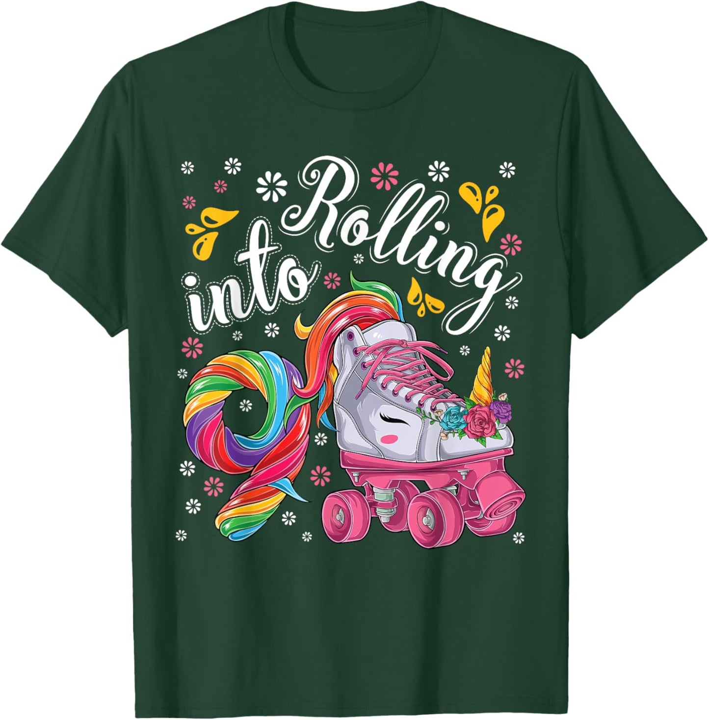 Roller Girl 9 year old Unicorn Rolling skate 9th birthday T-Shirt - T-Shirt | Forest