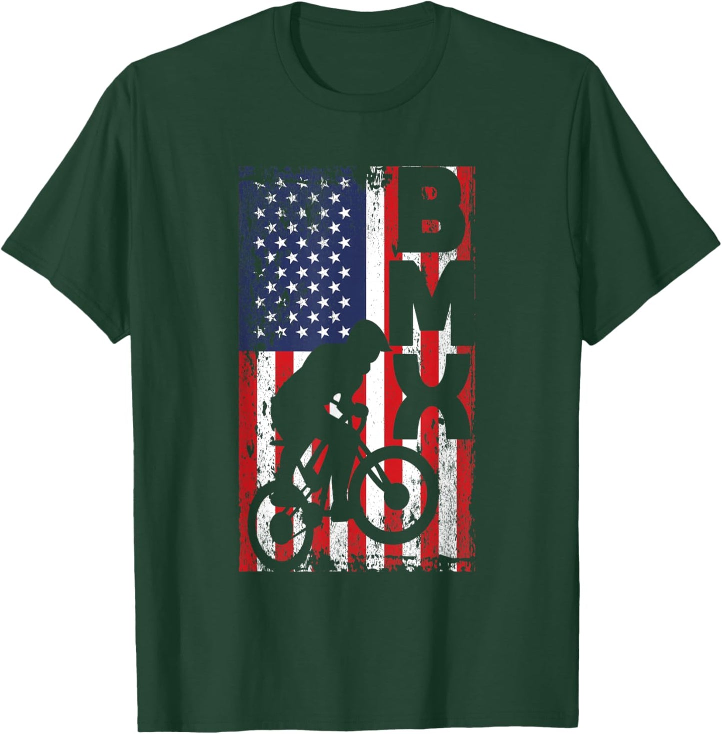 American Flag BMX Racing Extreme Sport Riding Cool Bike Ride T-Shirt - T-Shirt | Forest
