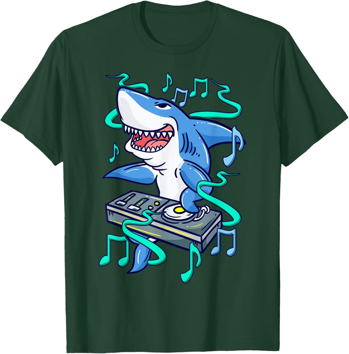 Shark DJ Mixing on Turntables - Funny Music Mixer T-Shirt - T-Shirt | Forest