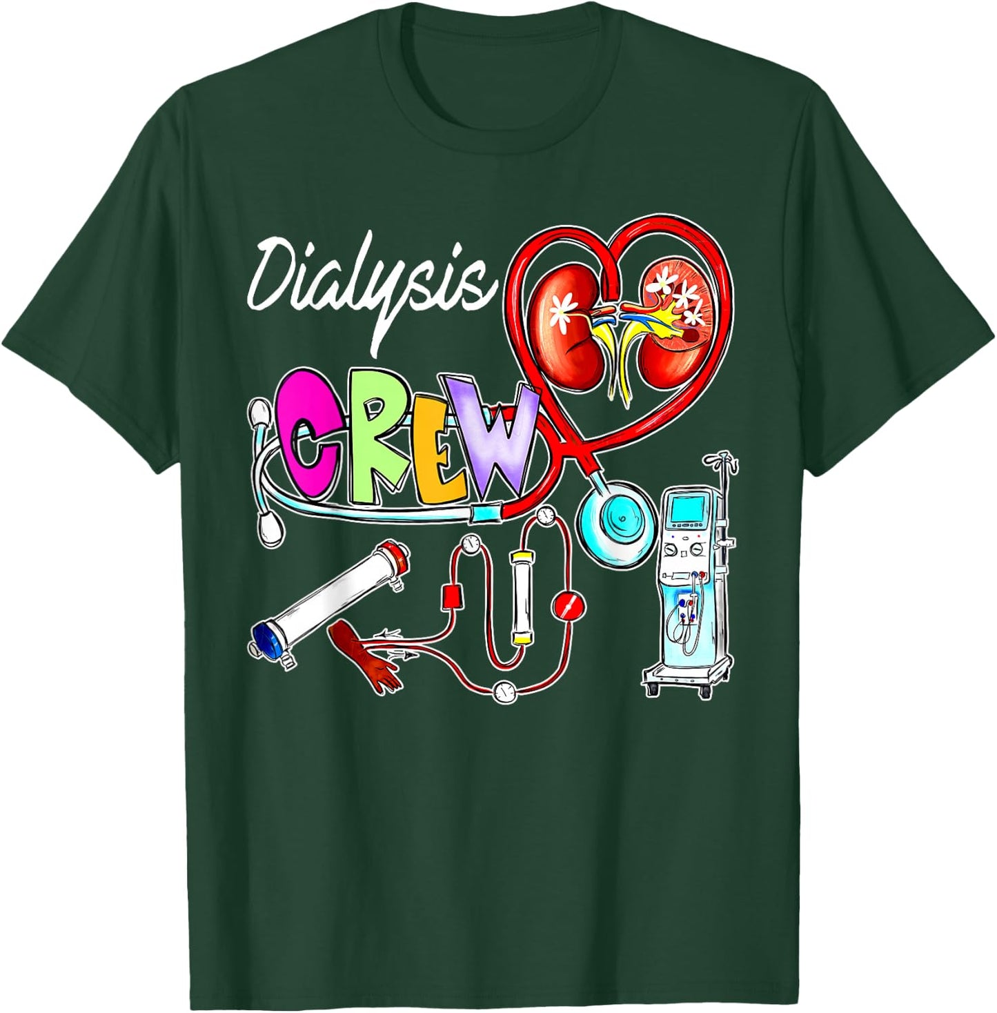 Dialysis Crew Stethoscope Heart Kidney Nephrology Technician , Small, Black T-Shirt - T-Shirt | Forest