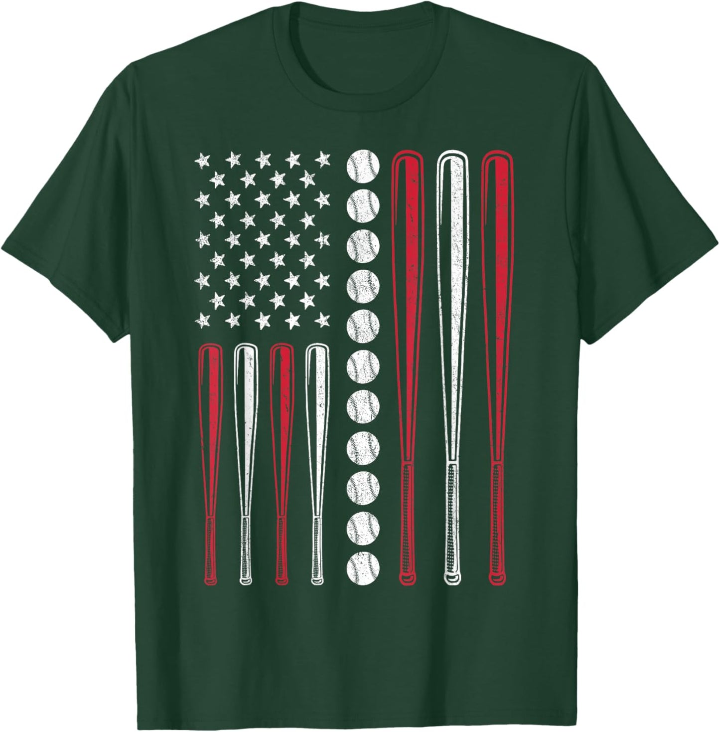Patriotic Baseball 4th of July Men USA American Flag Boys T-Shirt - T-Shirt | Forest