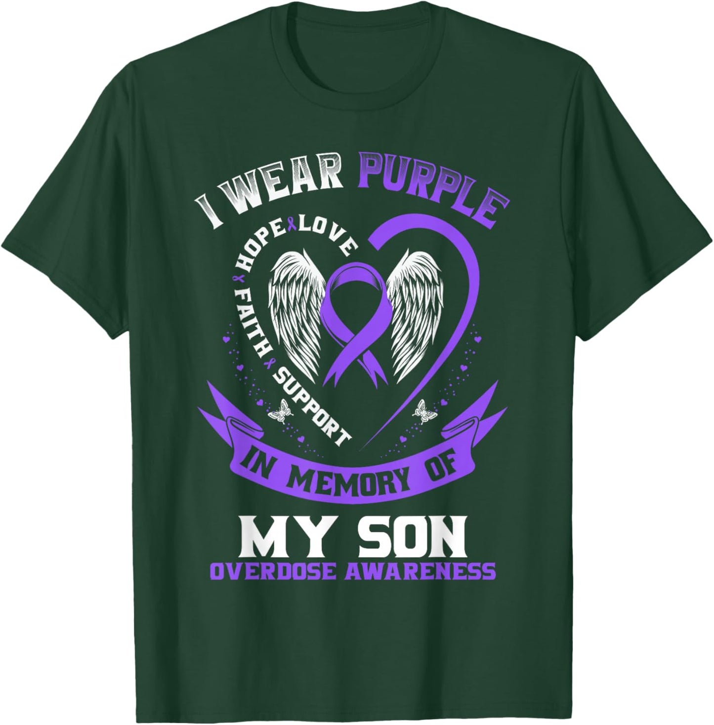 Purple in Memory of My Son Drug Overdose Awareness Ribbon T-Shirt - T-Shirt | Forest