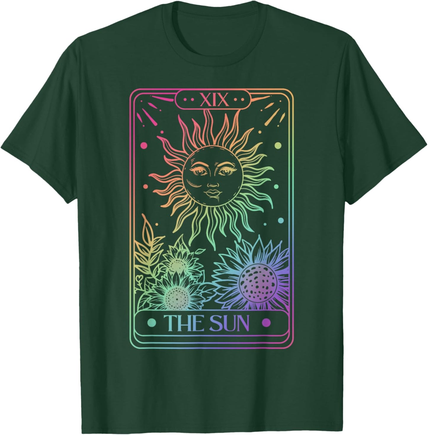 Sun Tarot Card Magic Sunflower Rainbow Design Wildflower Fun T-Shirt - T-Shirt | Forest