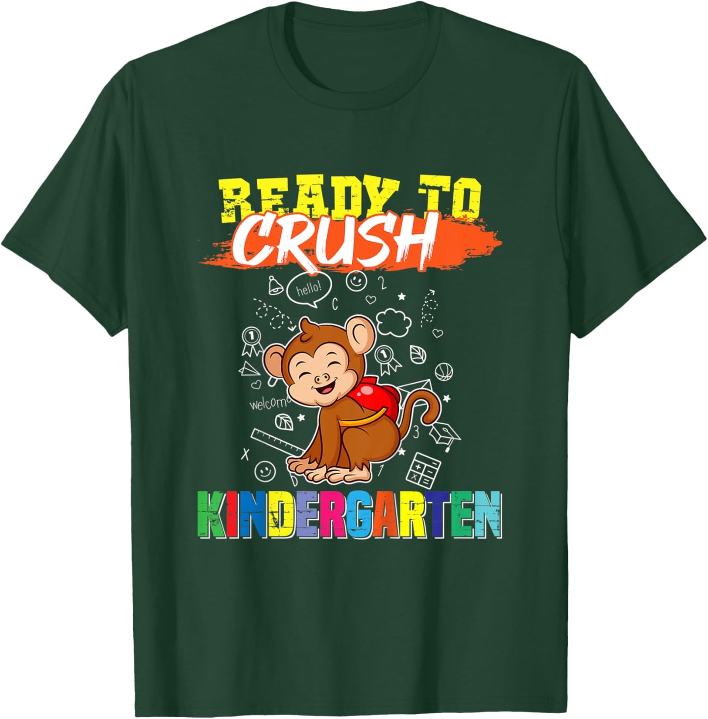 Kids Ready To Crush Kindergarten Cute Monkey Preschool Graduate T-Shirt - T-Shirt | Forest