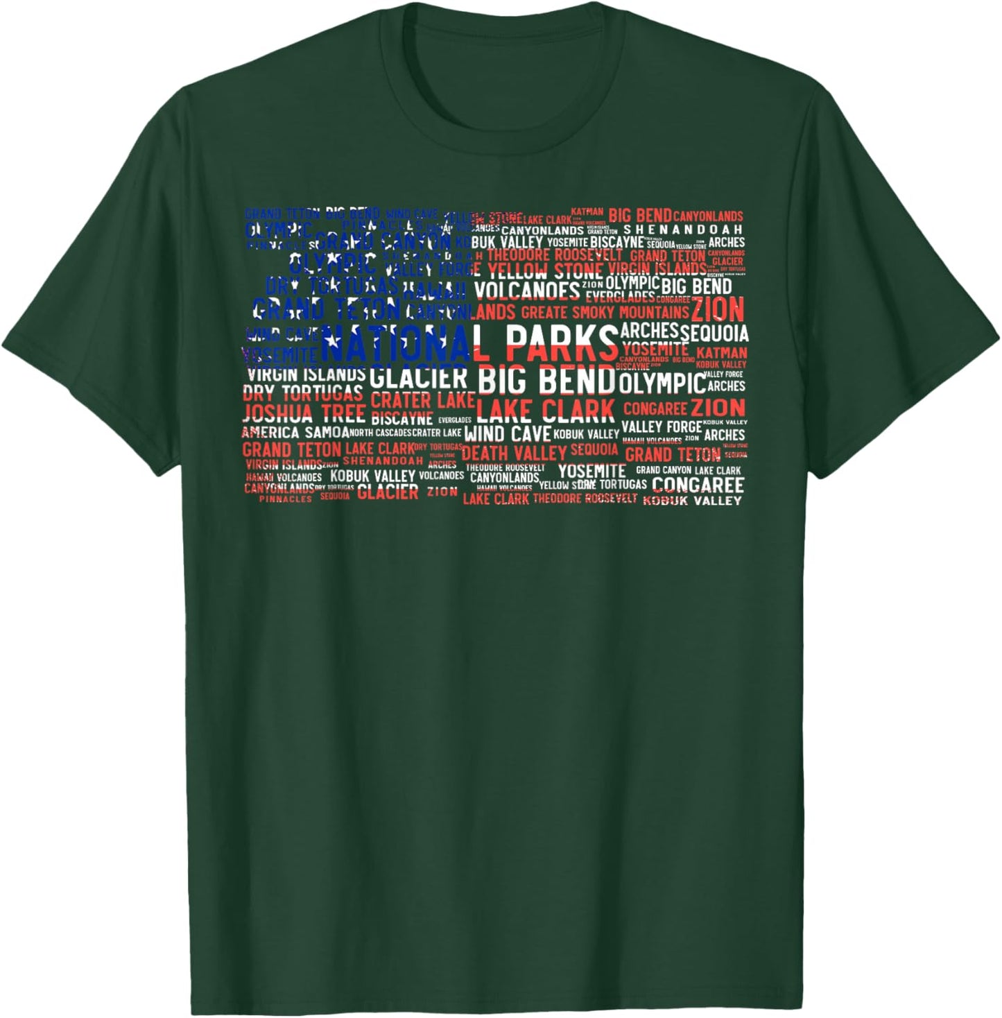 National Parks USA List Word Cloud US Flag Camping & Hiking T-Shirt - T-Shirt | Forest