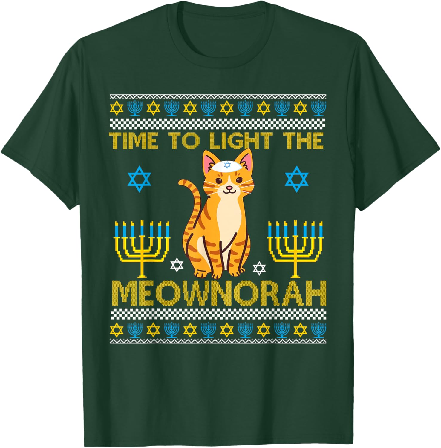 Light The Meownorah Jewish Cat Menorah Lover Ugly Chanukah T-Shirt - T-Shirt | Forest