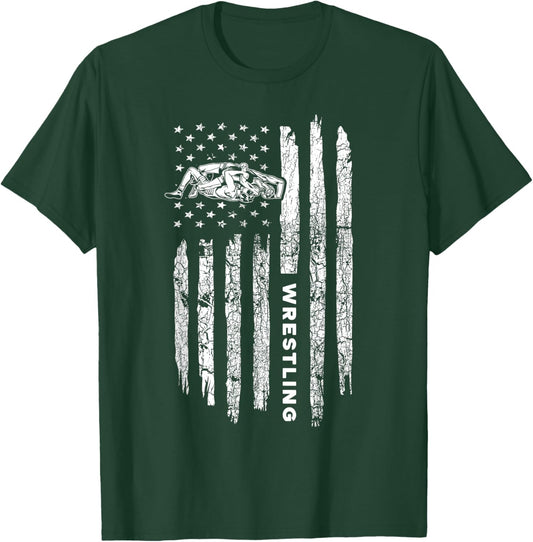 American Flag Wrestling Apparel - Vintage Wrestler Wrestling T-Shirt - T-Shirt | Forest