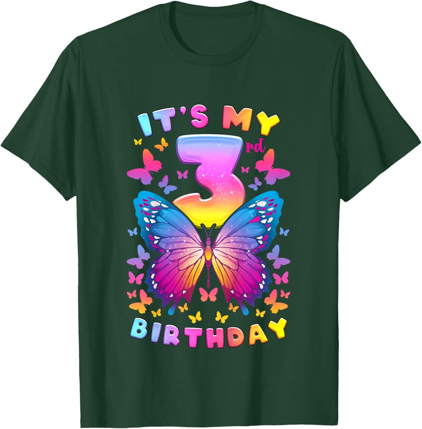 3rd Birthday Girl 3 Years Butterfly Number 3 T-Shirt - T-Shirt | Forest