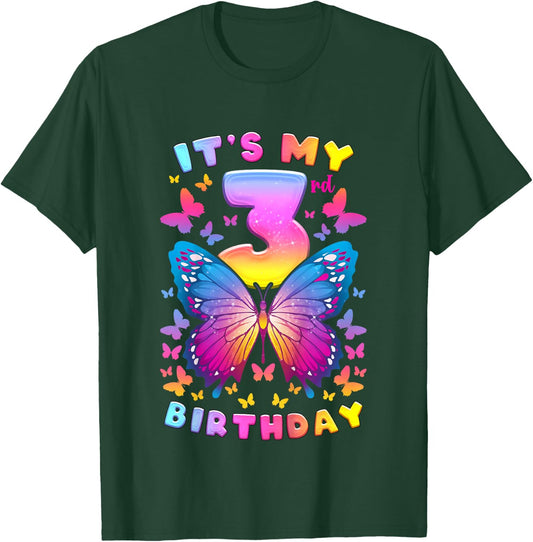 3rd Birthday Girl 3 Years Butterfly Number 3 T-Shirt - T-Shirt | Forest