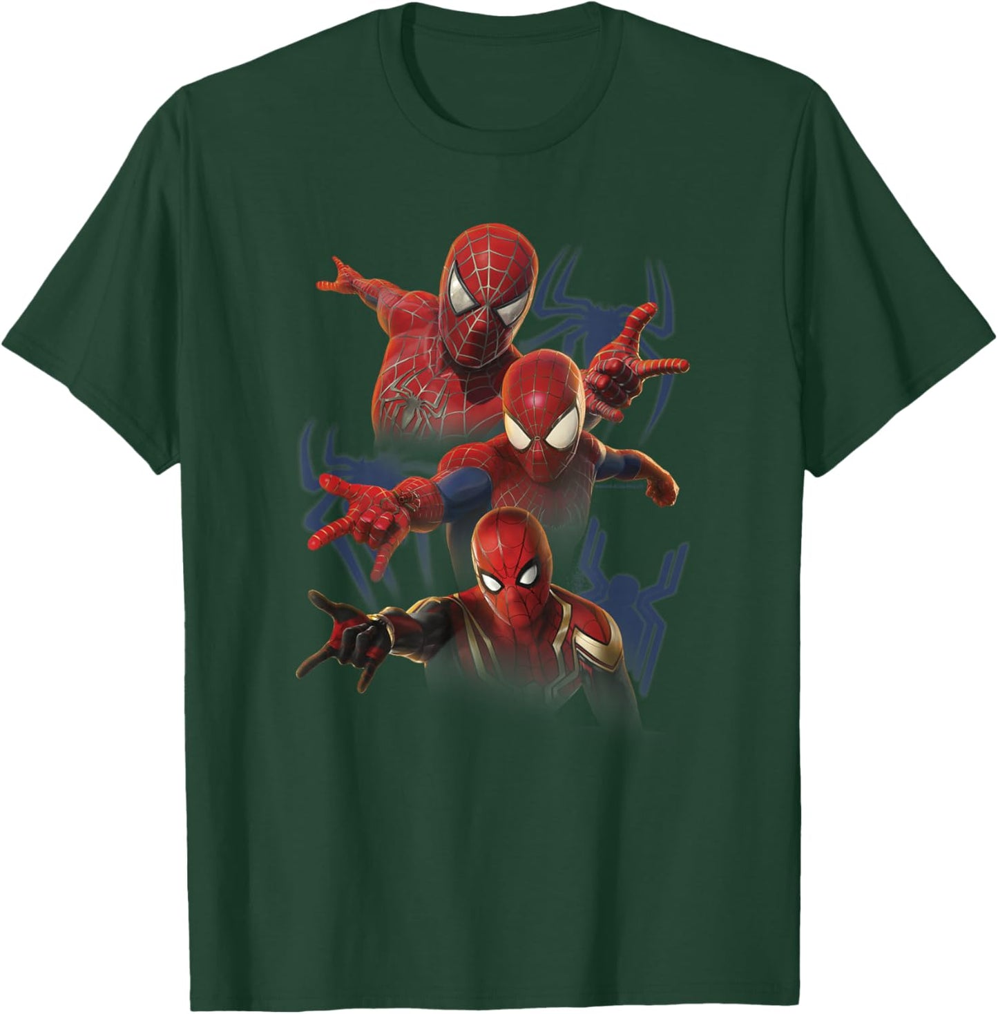 Marvel Spider-Man No Way Home Spider-Man Trio Combat Pose Small T-Shirt - T-Shirt | Forest