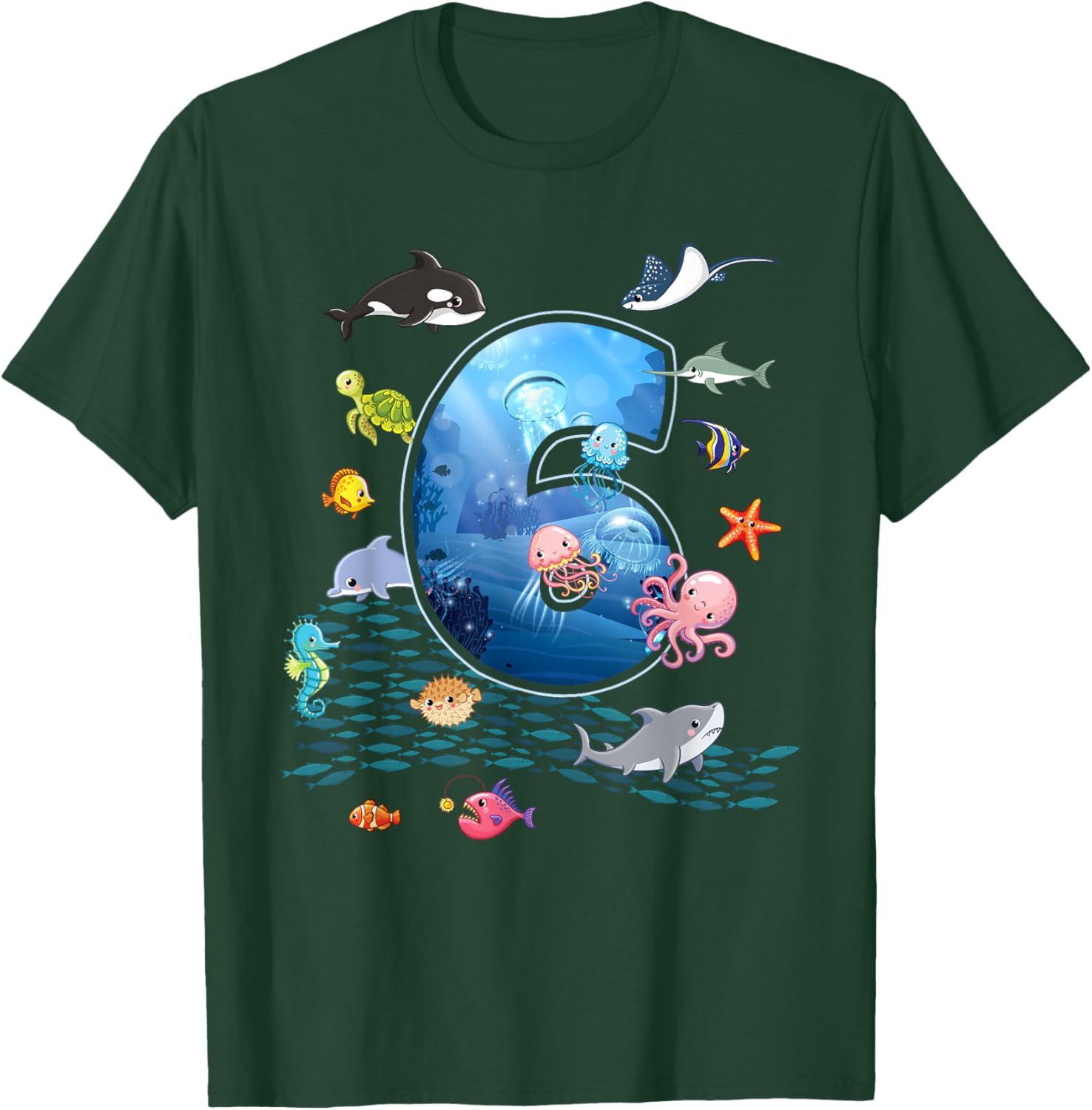 6th Birthday Aquarium Sea Aquatic Animals Lover Boys Girls T-Shirt - T-Shirt | Forest
