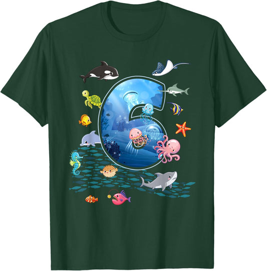 6th Birthday Aquarium Sea Aquatic Animals Lover Boys Girls T-Shirt - T-Shirt | Forest