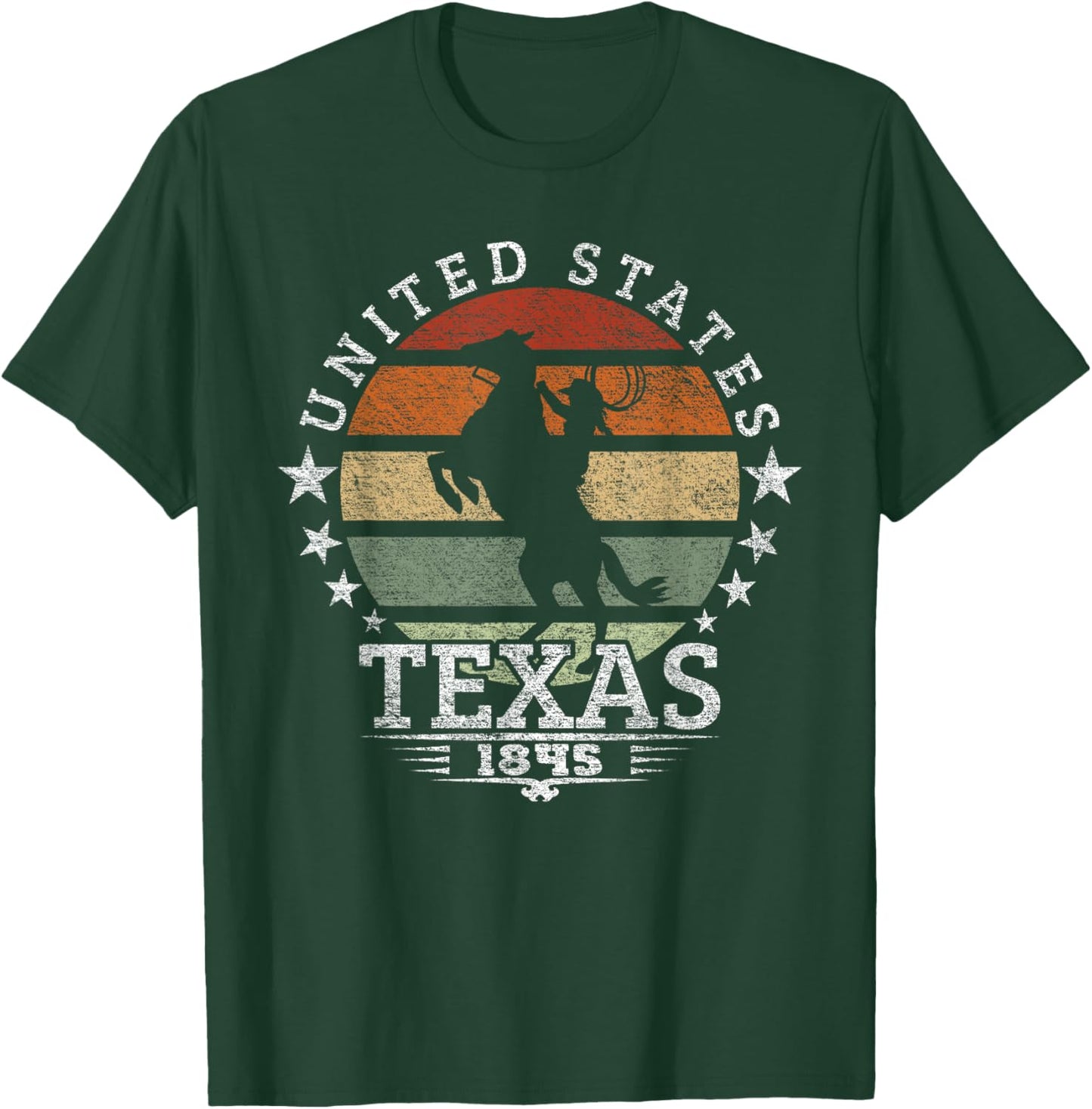 Texas 1845 Vintage horse silhouette Cowboy and Rodeo Fan T-Shirt - T-Shirt | Forest