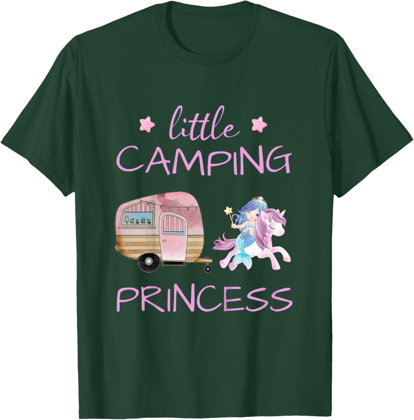 Little Camping Princess - Unicorn Mermaid Girl T-Shirt - T-Shirt | Forest
