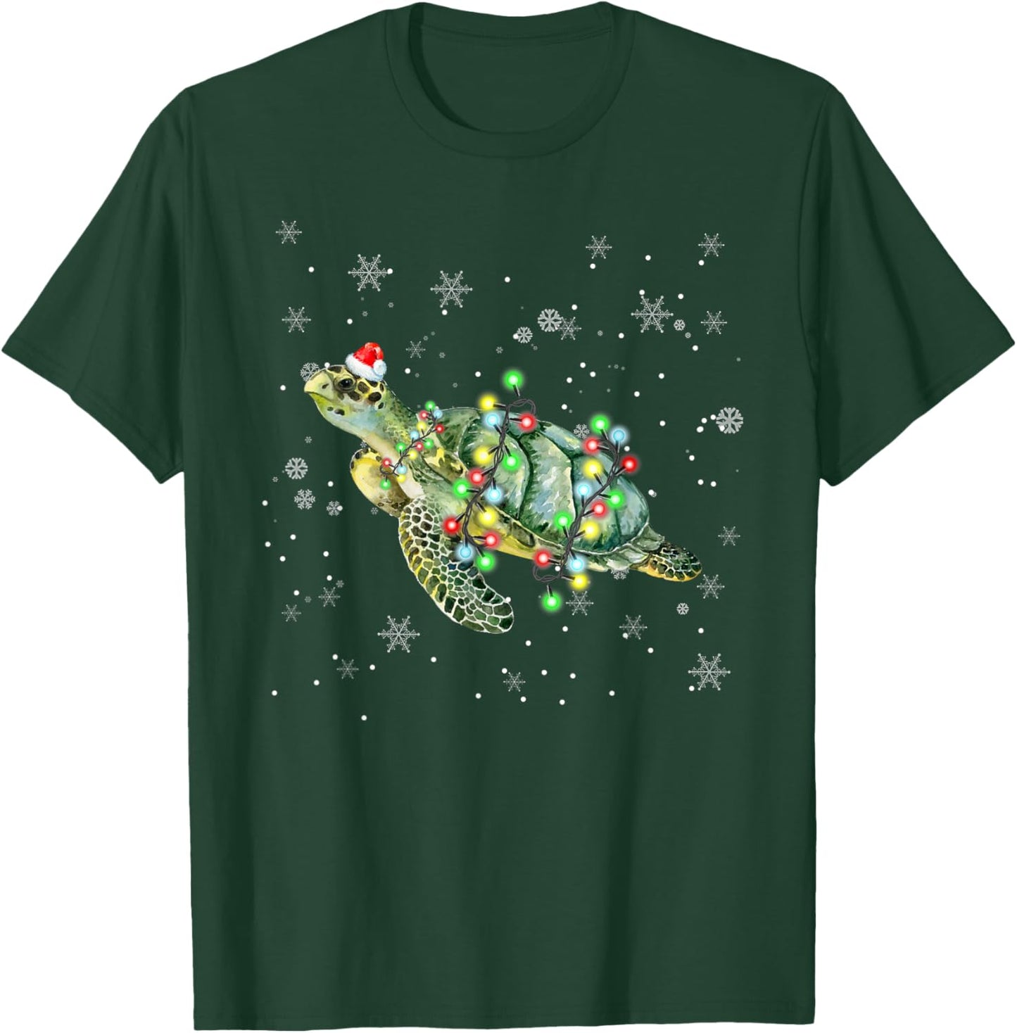Sea Turtle Christmas shirt Santa Hat Light Family Matching T-Shirt - T-Shirt | Forest