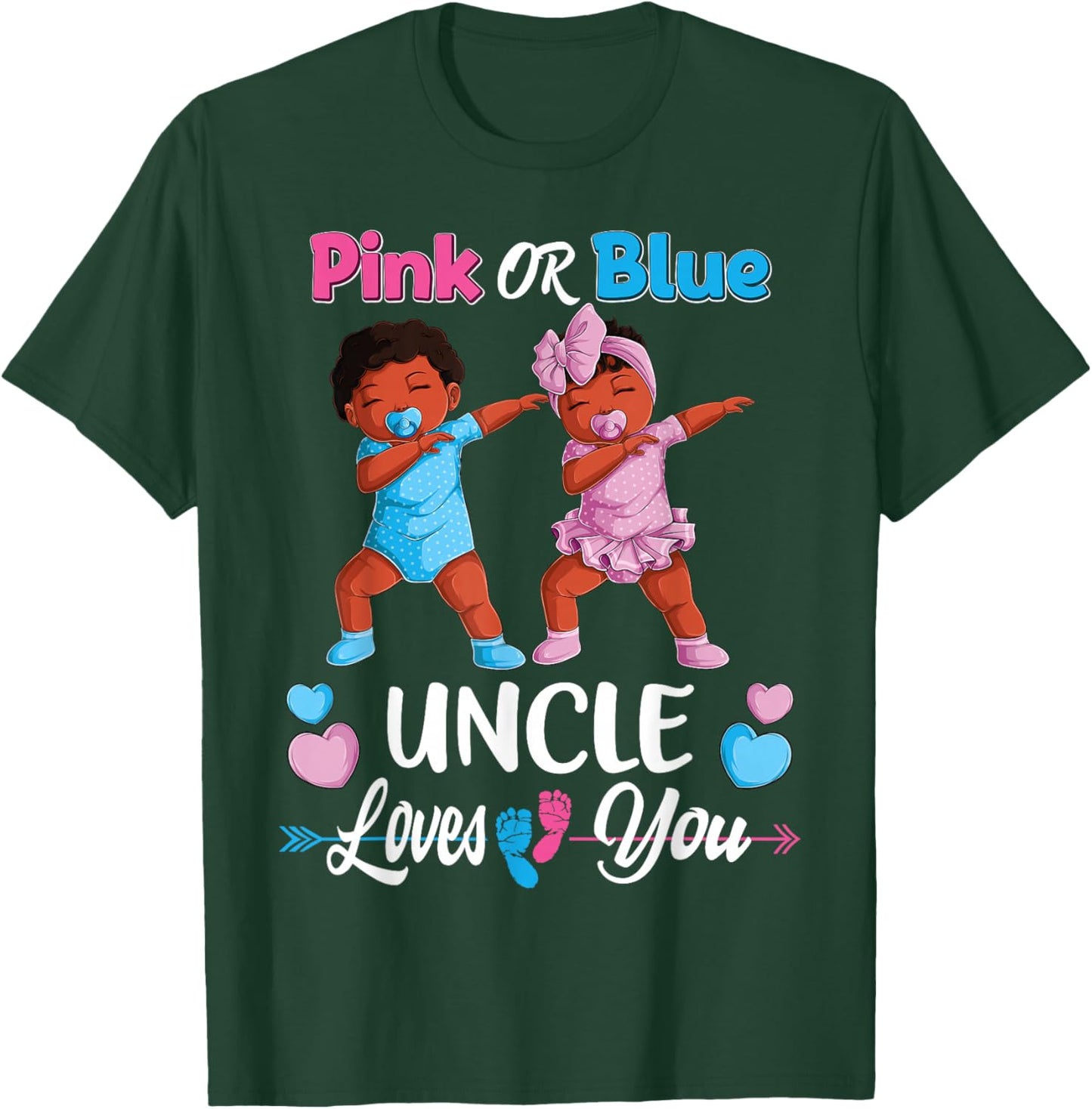 Pink Or Blue Uncle Loves You Black Baby Gender Reveal Party Small T-Shirt - T-Shirt | Forest