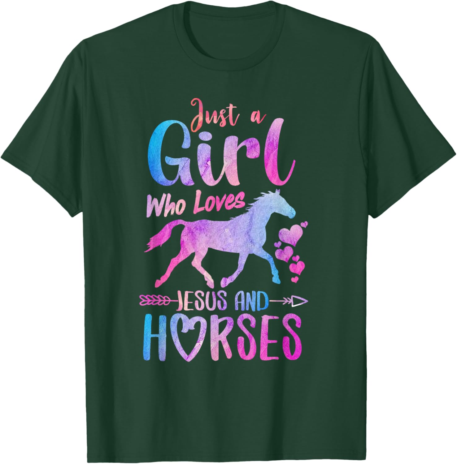 Just A Girl Who Loves Jesus Horses Riding Horse Girls Women T-Shirt - T-Shirt | Forest