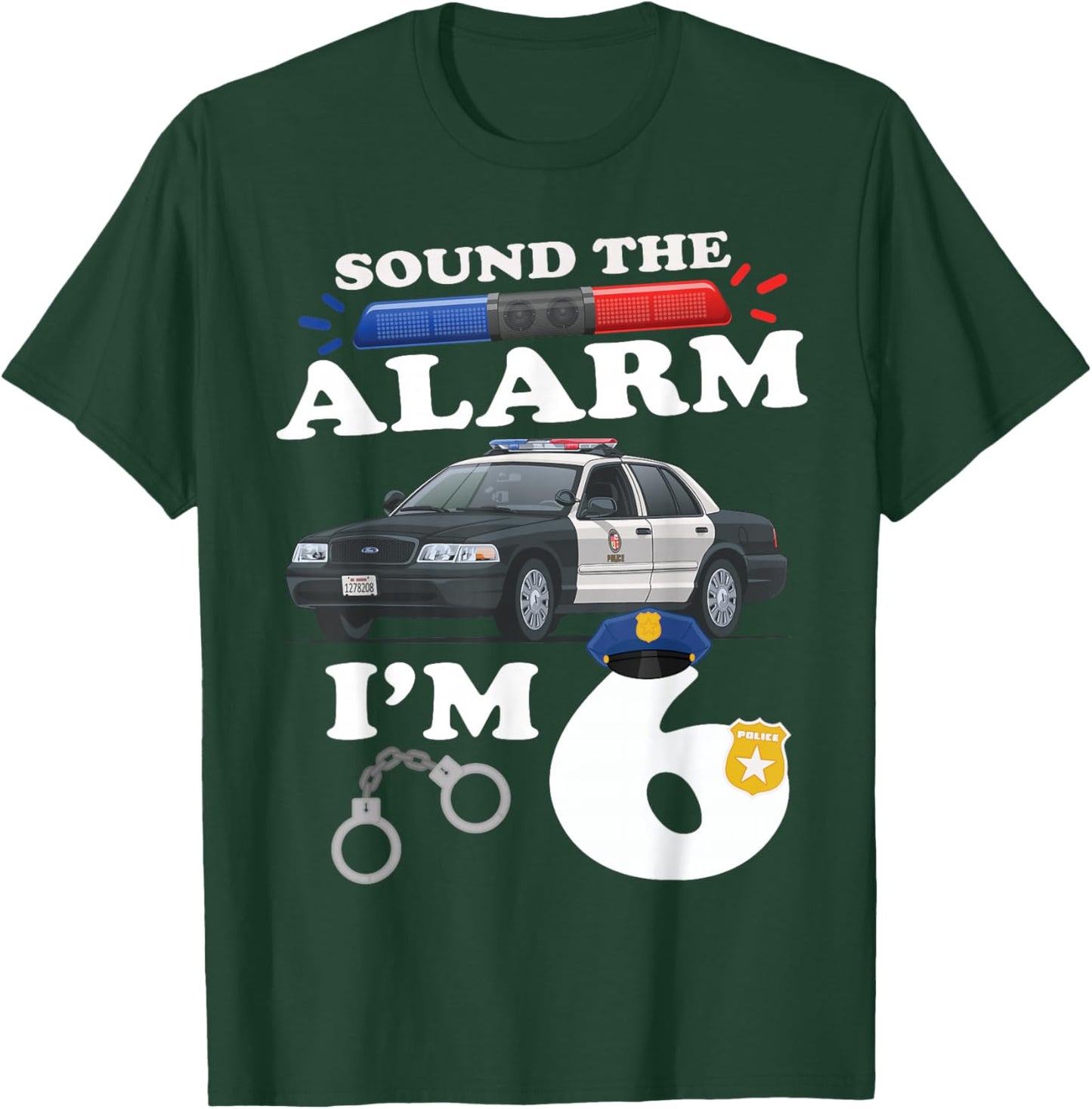 6 Year Old Cop Birthday Police Car 6th Birthday Police Theme T-Shirt - T-Shirt | Forest