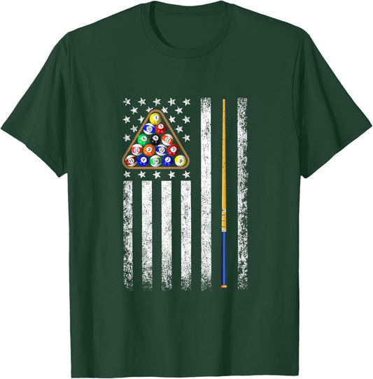 American Flag Billiards Vintage Pool Player T-Shirt - T-Shirt | Forest