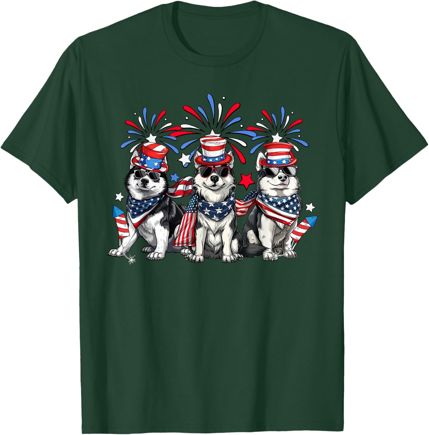 Husky Dog 4th Of July Patriotic USA Flag Red White And Blue Women Girls Kids Men T-Shirt - T-Shirt | Forest