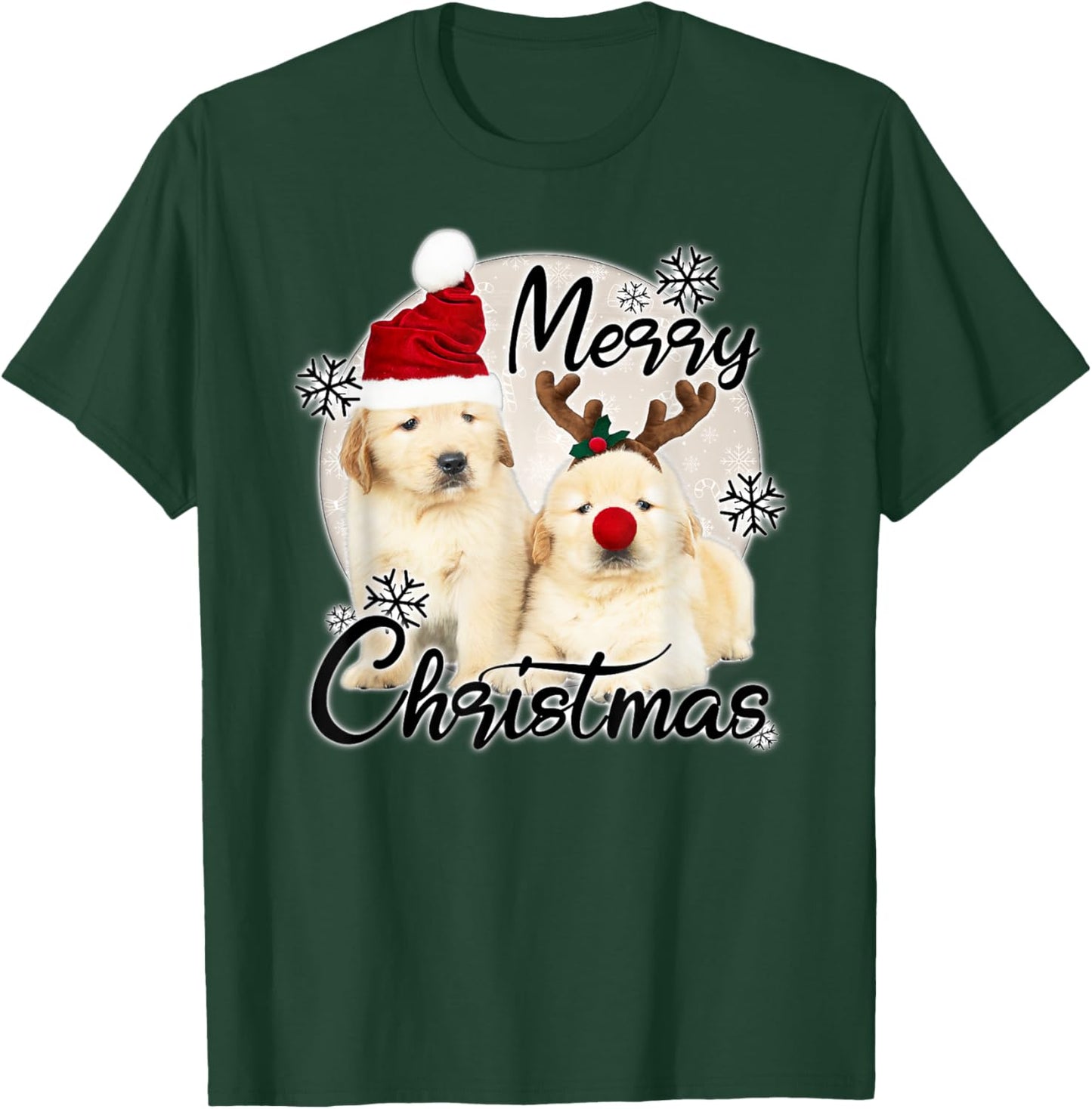 Cute Dog Puppies - Merry Christmas Men Women Kids T-Shirt - T-Shirt | Forest
