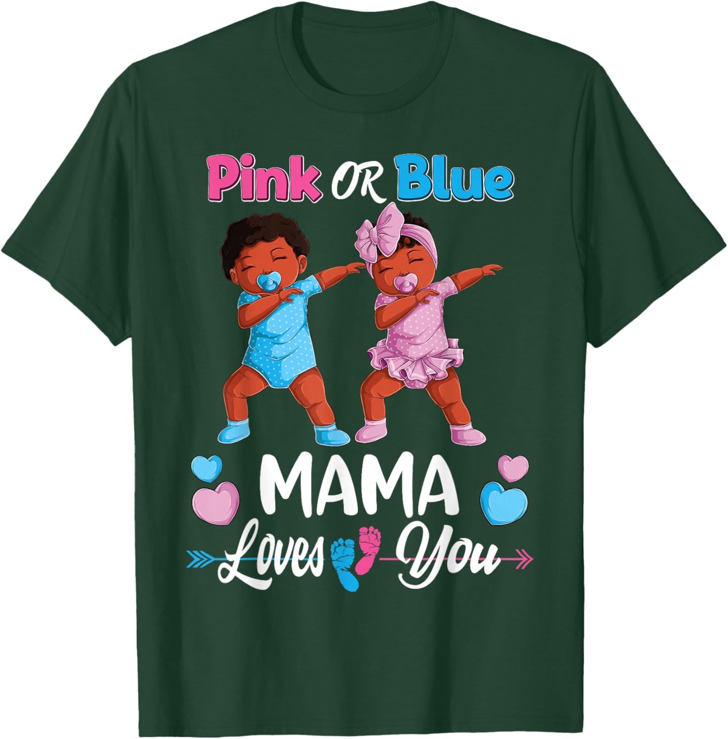 Pink Or Blue Mama Loves You Black Baby Gender Reveal Party T-Shirt - T-Shirt | Forest