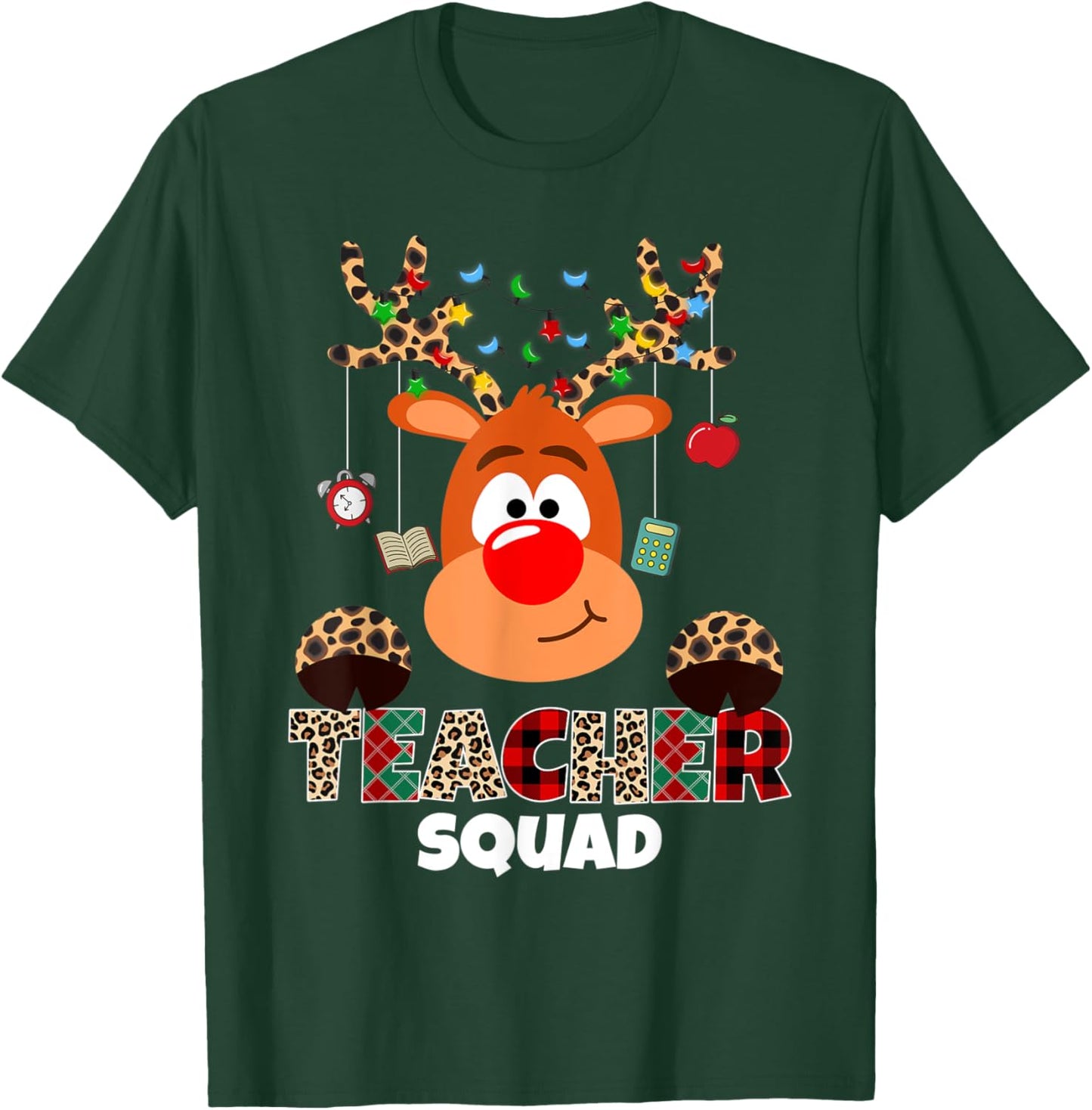 Teacher Squad Reindeer Funny Teacher Christmas Xmas Pajama T-Shirt - T-Shirt | Forest