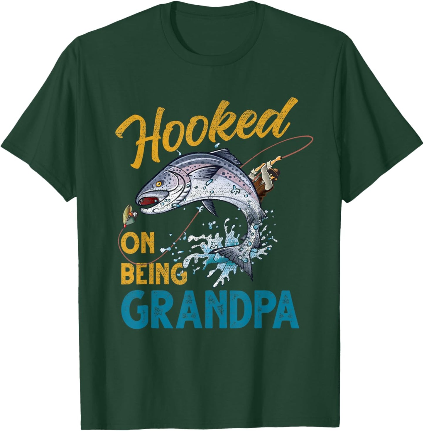 Vintage Hooked On Being Grandpa Funny Fishing Fathers Day T-Shirt - T-Shirt | Forest
