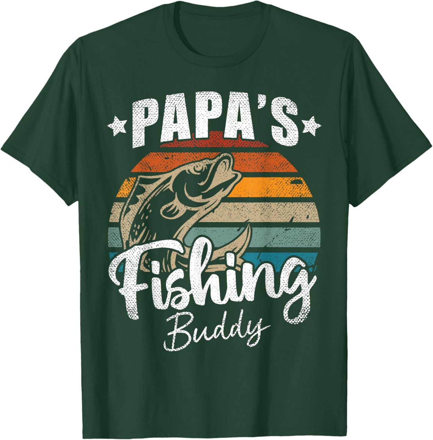 Vintage Papa's Fishing Buddy Kids Funny Retro Sunset fish T-Shirt - T-Shirt | Forest