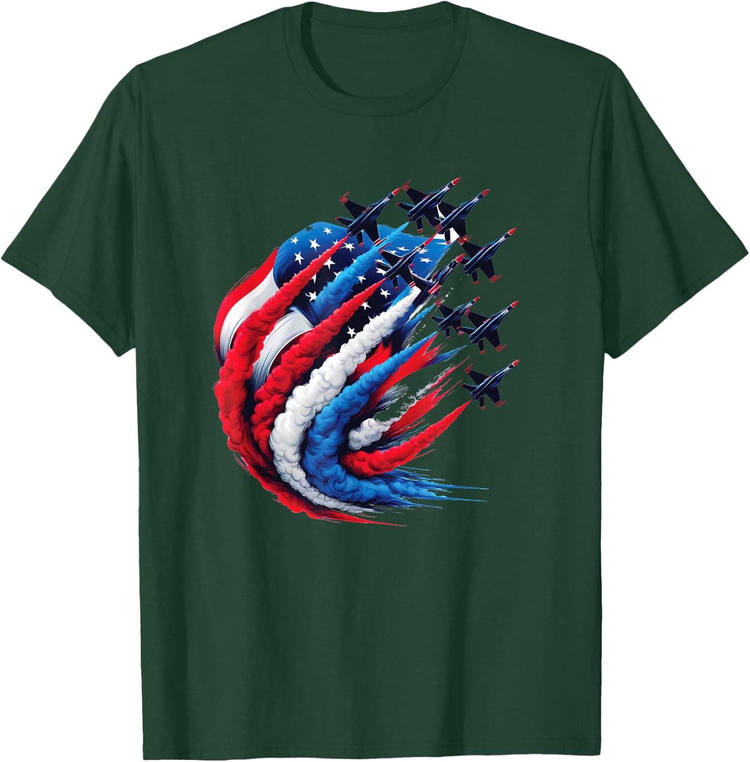 Fighter Jets Patriotic Red White Blue Smoke USA Flag T-Shirt - T-Shirt | Forest