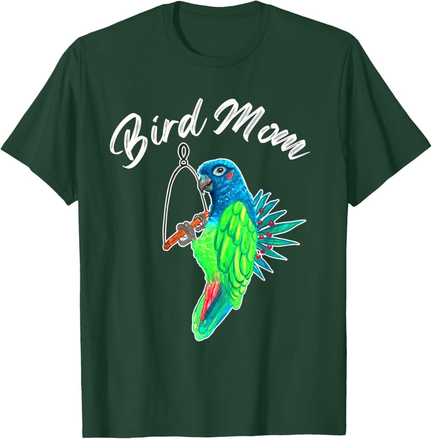 Bird Mom Blue Headed Pionus Parrot Watercolor T-Shirt - T-Shirt | Forest