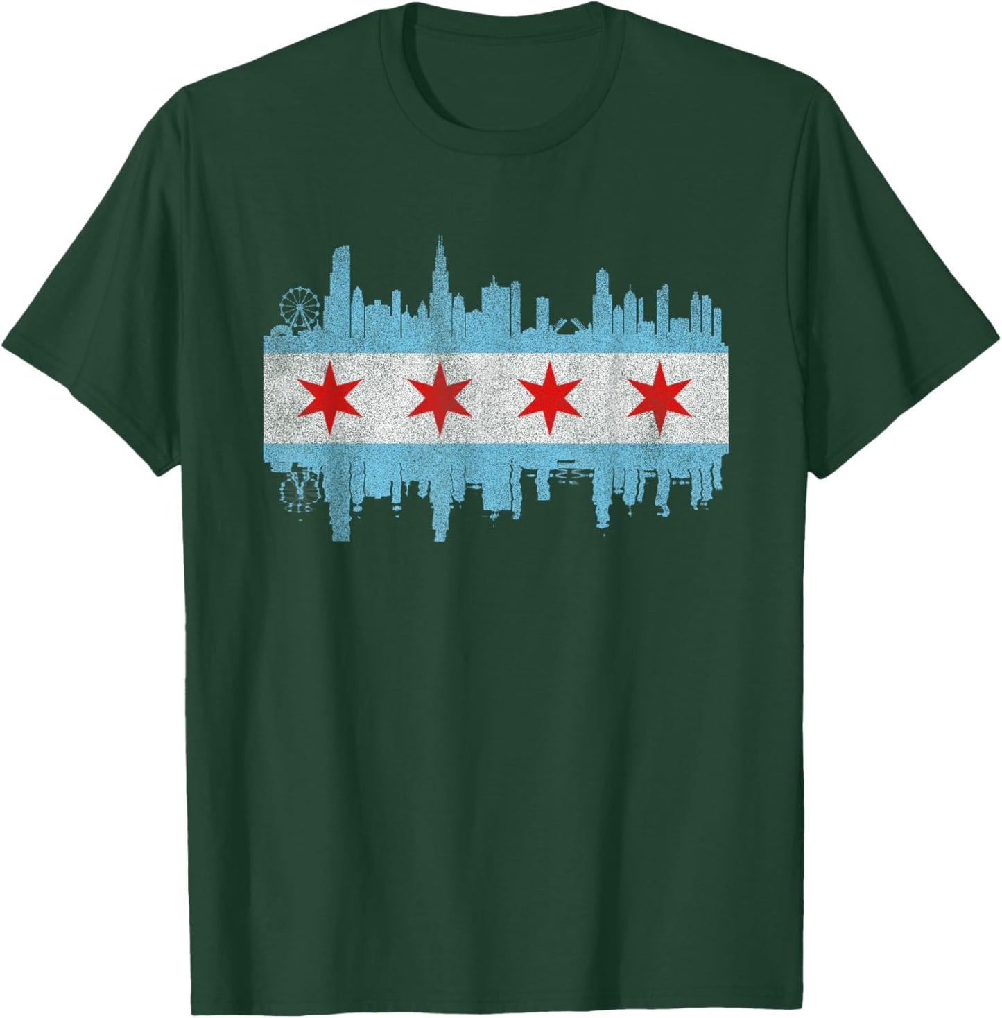 Chicago City Skyline Flag - Vintage Chicago City DISTRESSED T-Shirt - T-Shirt | Forest