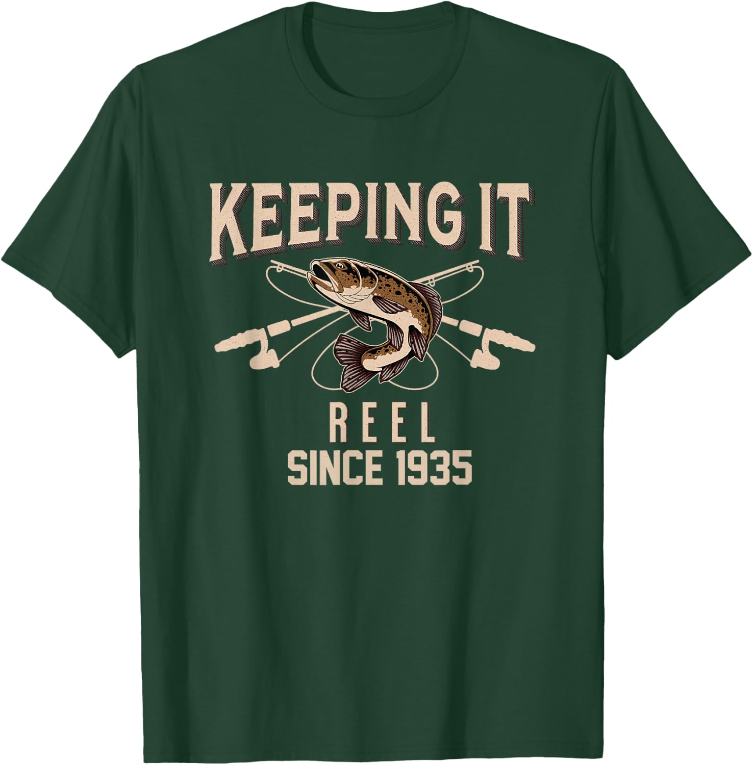 Keeping it reel since 1935, funny fishing bday T-Shirt - T-Shirt | Forest