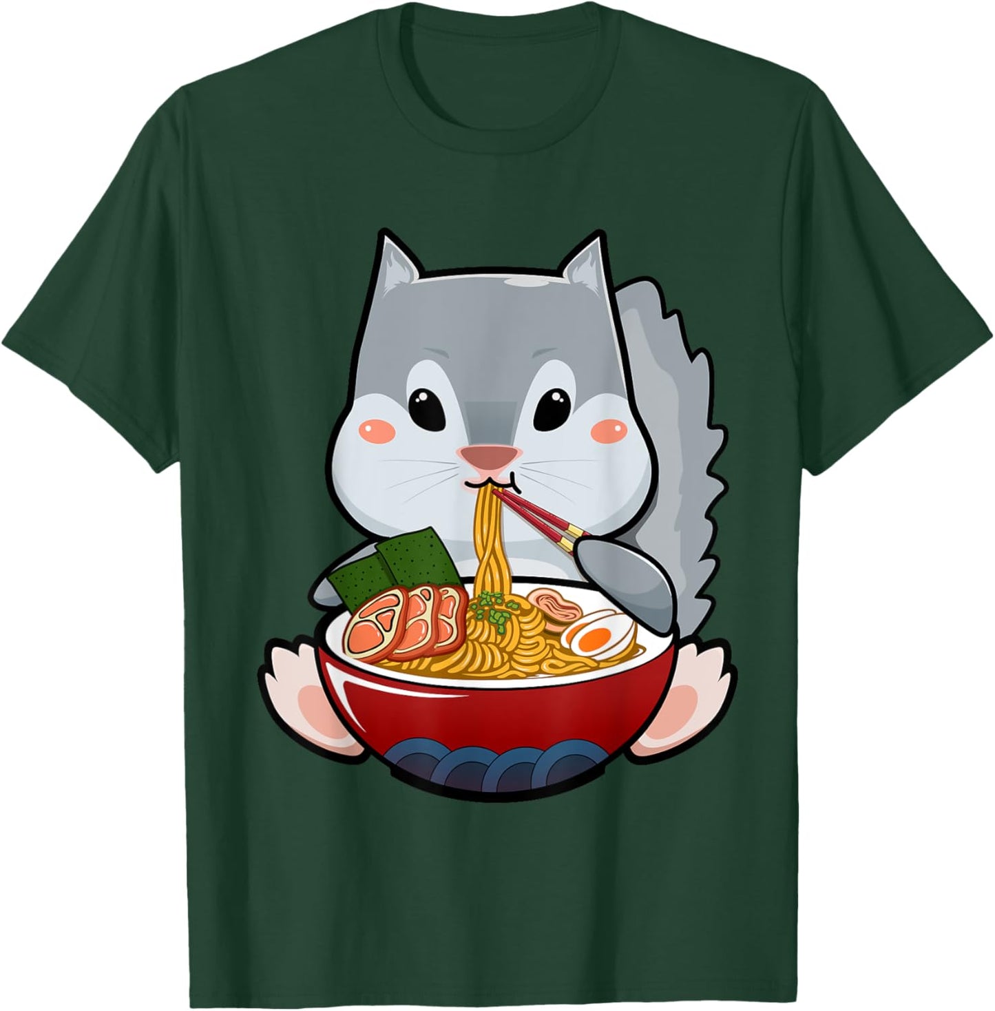 Momonga Squirrel Eating Ramen Noodle Funny Kawaii Udon Anime T-Shirt - T-Shirt | Forest